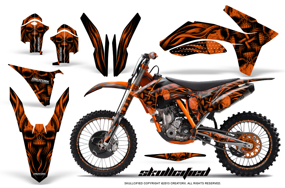 KTM C7 2011 SX-F Graphics Kit Skullcified Orange NP Rims